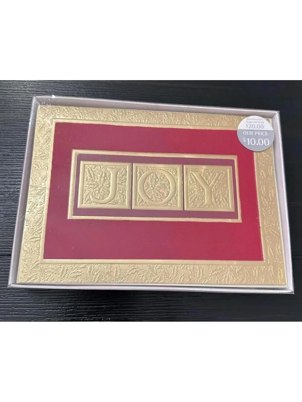 Embossed Joy Gold And Red Holiday Cards And Envelopes 14 Ct Boxed Set New
